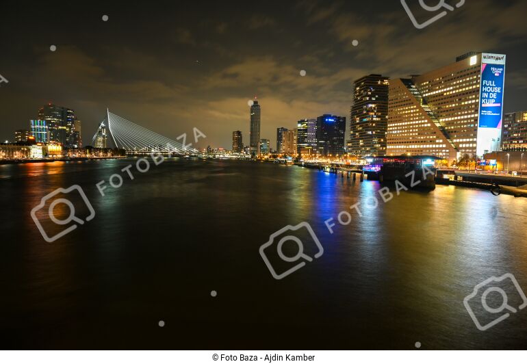 Rotterdam, Netherlands. Panoramic view of skyscrapers and lights on ...
