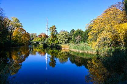 Hamburg, Njemačka. Park u gradu u jesen.