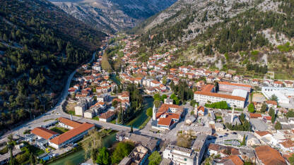 Stolac, panorama grada. Grad Stolac i rijeka Bregava, Bosna i Hercegovina.