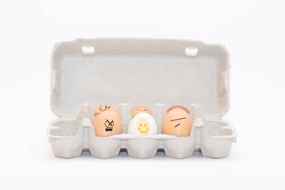 Ilustracija osnaživanja. Jaja u ljusci gdje je jedno jaje okruženo osudnim pogledima ostalih. Centralno jaje predstavlja unutrašnju snagu .