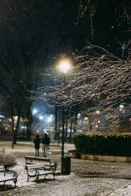 Gradski park Tuzla noću,Sniježne padavine.