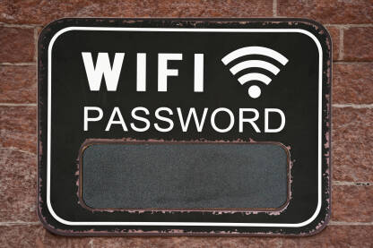Tabla za Wi-Fi lozinku na zidu, engleski jezik.