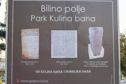 Tabla za Park Kulina bana na lokalitetu Bilino polje u Zenici.