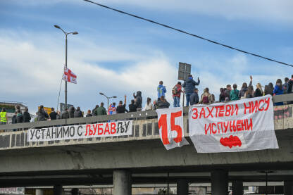 Studenstki protesti u Srbiji Studentske blokade. Studeti blokiraju ulicu u Beogradu. Blokada Autokomande 27.01.2025. Bunt studenata i građana nakon pada nadstrešnice u Novom Sadu.