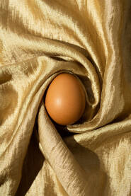 Svježe jaje u zlatnoj svili. Čestitka za Uskrs / Vaskrs.