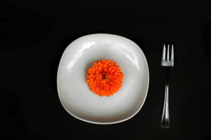 Cvijet nevena,serviran na tanjiru sa viljuskom
