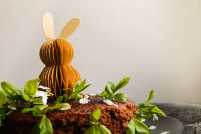 Torta sa papirnim zecom i beharom na stolu.