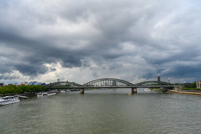 Rijeka Rajna, Köln, Njemačka. Poznati most Hohenzollern u oblačnom danu.