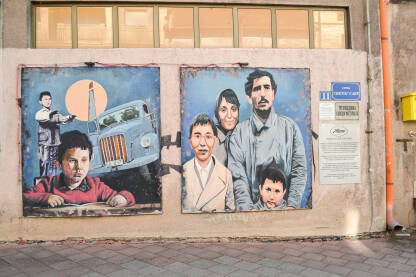 Mural na pošti u Zvorniku posvećen filmu "Otac na službenom putu". Rad slikarske radionice Paleta.