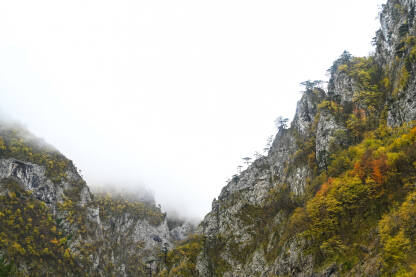 Oblaci i magla na planini. Boje jeseni.