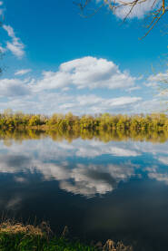 Refleksija oblaka na vodi, rijeka Sava, sunčan dan
