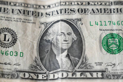 Novčanica od jednog dolara, krupni plan. Američki dolar.