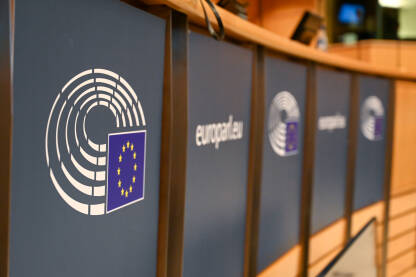 Brisel, Belgija: Sala za sastanke u EU parlamentu. Unutar Evropskog parlamenta. Institucija Evropske unije.