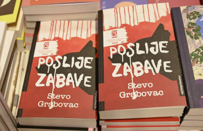 Naslovnica knjige. Stevo Grabovac: Poslije zabave. Knjige na sajmu knjiga.