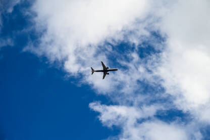 Putnički avion na nebu. Putovanje avionom. Mlazni avion.