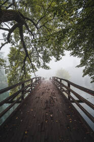 Drveni most u magli, otoka Bihać.