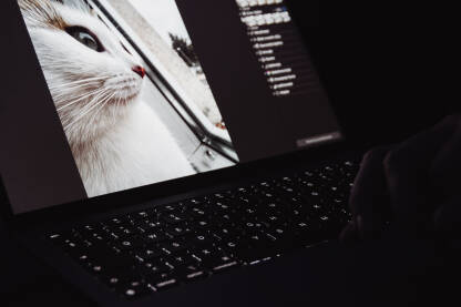 MacBook closeup tokom obrade fotografije.