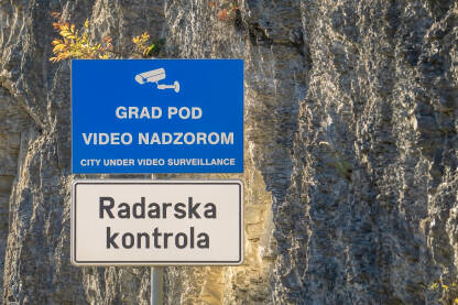 Znak za video nadzor. Grad pod video nadzorom. Znak - Radarska kontrola.