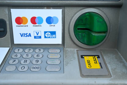 Bankomat na ulici. Bankomat na ulici, krupni plan.