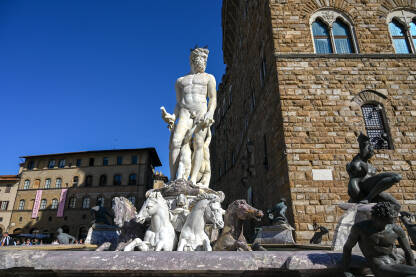 Firenca, Italija: Replika kipa Michelangelovog Davida ispred Palazzo Vecchio, Firenca. Skulptura Davida.