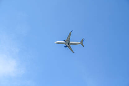 Avion leti na nebu. Putovanje avionom.