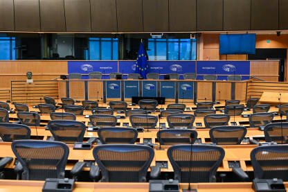 Brisel, Belgija: Sala za sastanke u EU parlamentu. Unutar Evropskog parlamenta. Institucija Evropske unije.