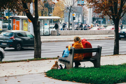 Dvoje ljudi koji sjede na klupi u sarajevskom naselju Otoka, a društvo im pravi jedna ulična mačka.